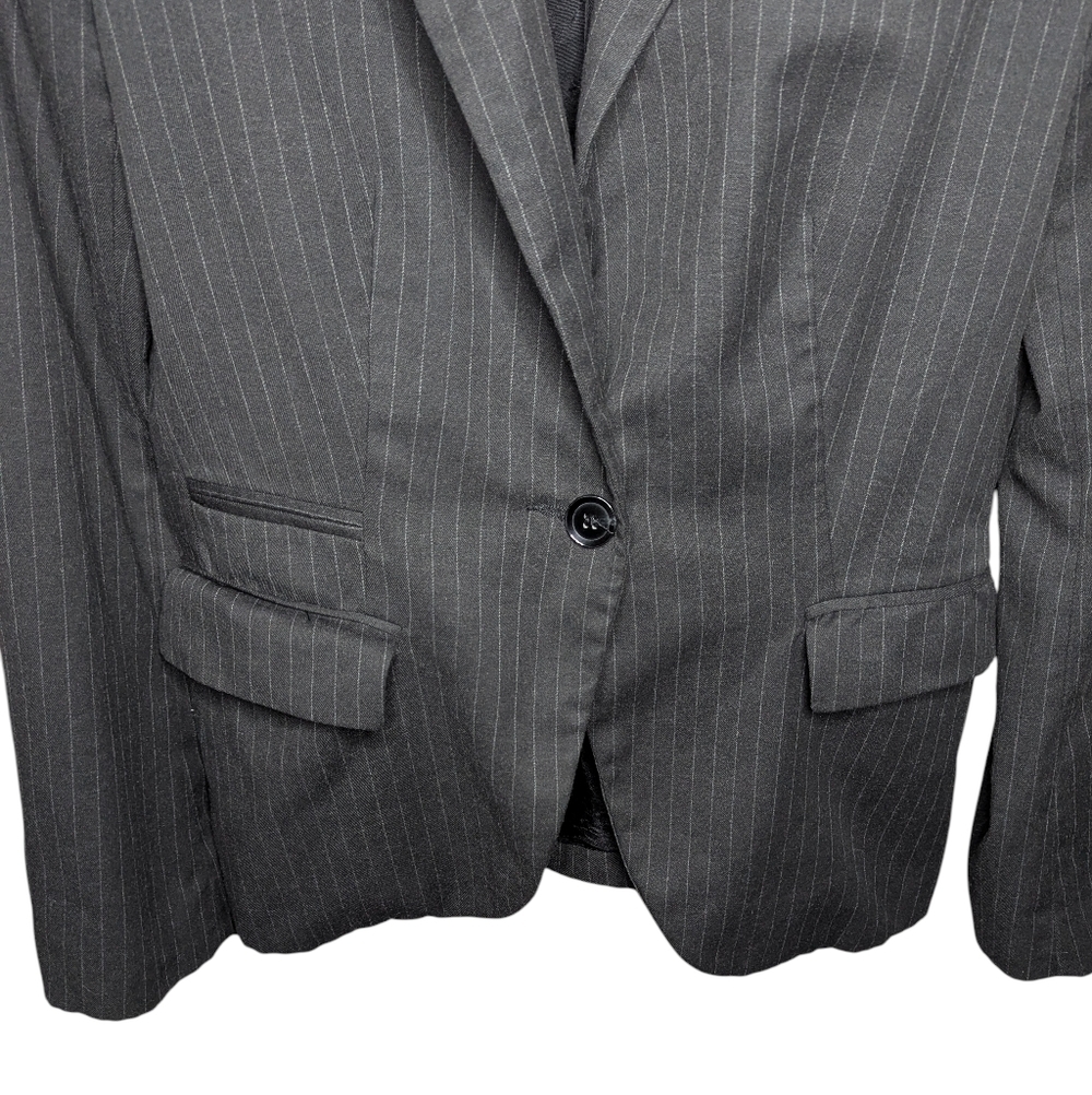 Zara Blazer Women's Large Black Pinstripe Tailored Structured Office Workwear - Picture 4 of 16